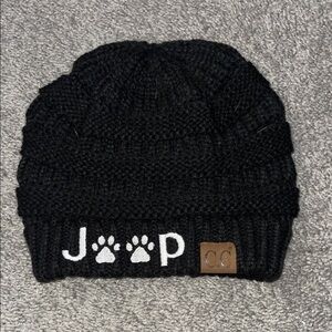 CC Boutique Black Knit Beanie with Paw Print